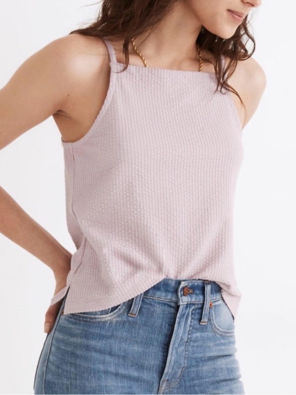 Madewell Seersucker Apron Tank Top, Lilac, Medium